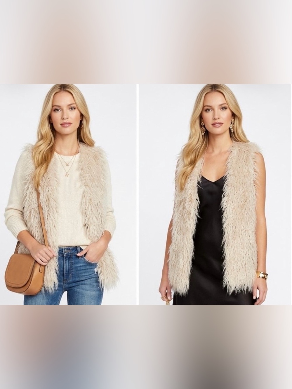 bohme Kassie  Faux Fur Cream Faux Fur Open Vest